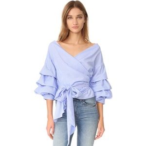 Luxe By Style Keepers Puff Sleeve Wrap Top Sz S